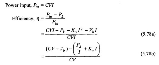 Perdita ed efficienza del motore CC